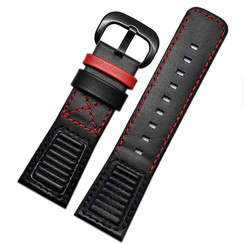 28mm Echtes Leder Schwarz Weiß Orange Rot Blau Nähte Armband Uhrenarmband Schlaufen Für SevenFriday Armband P1 P2 P3 Serie Schnalle