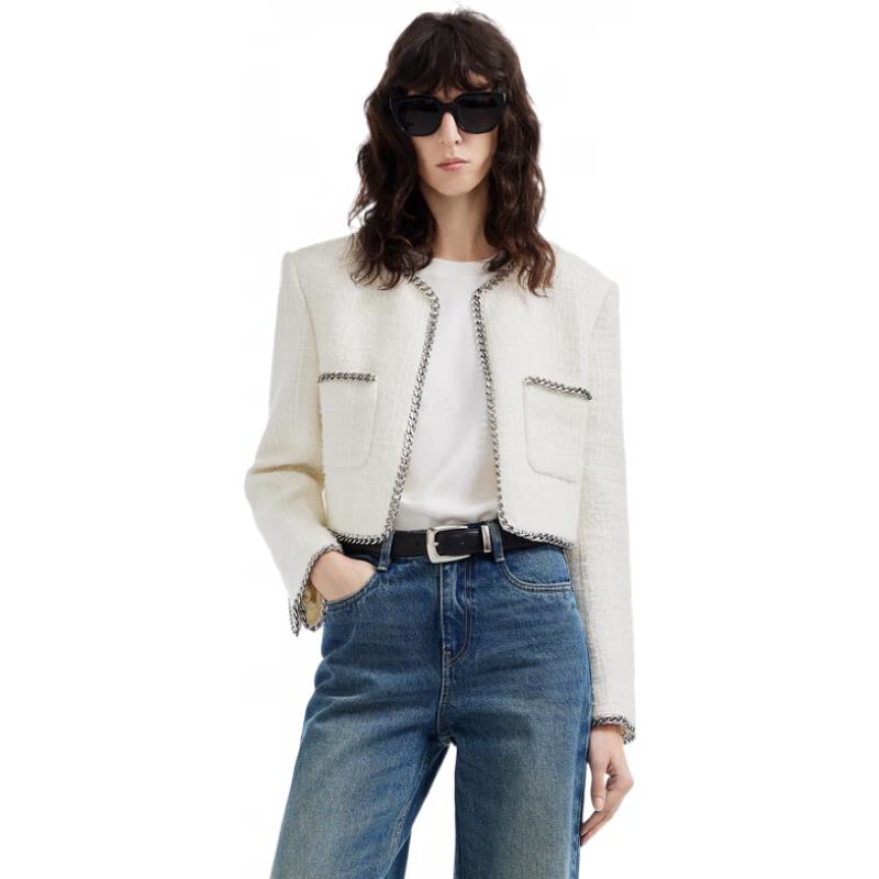 

MO&Co. Весенний твидовый жакет с мерцающим эффектом и подплечниками 2024 M 165