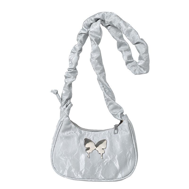 Elegant Small Square Shape Butterfly Knot Shoulder Bag In Soft Pu Material Ideal For Street Fashion серый