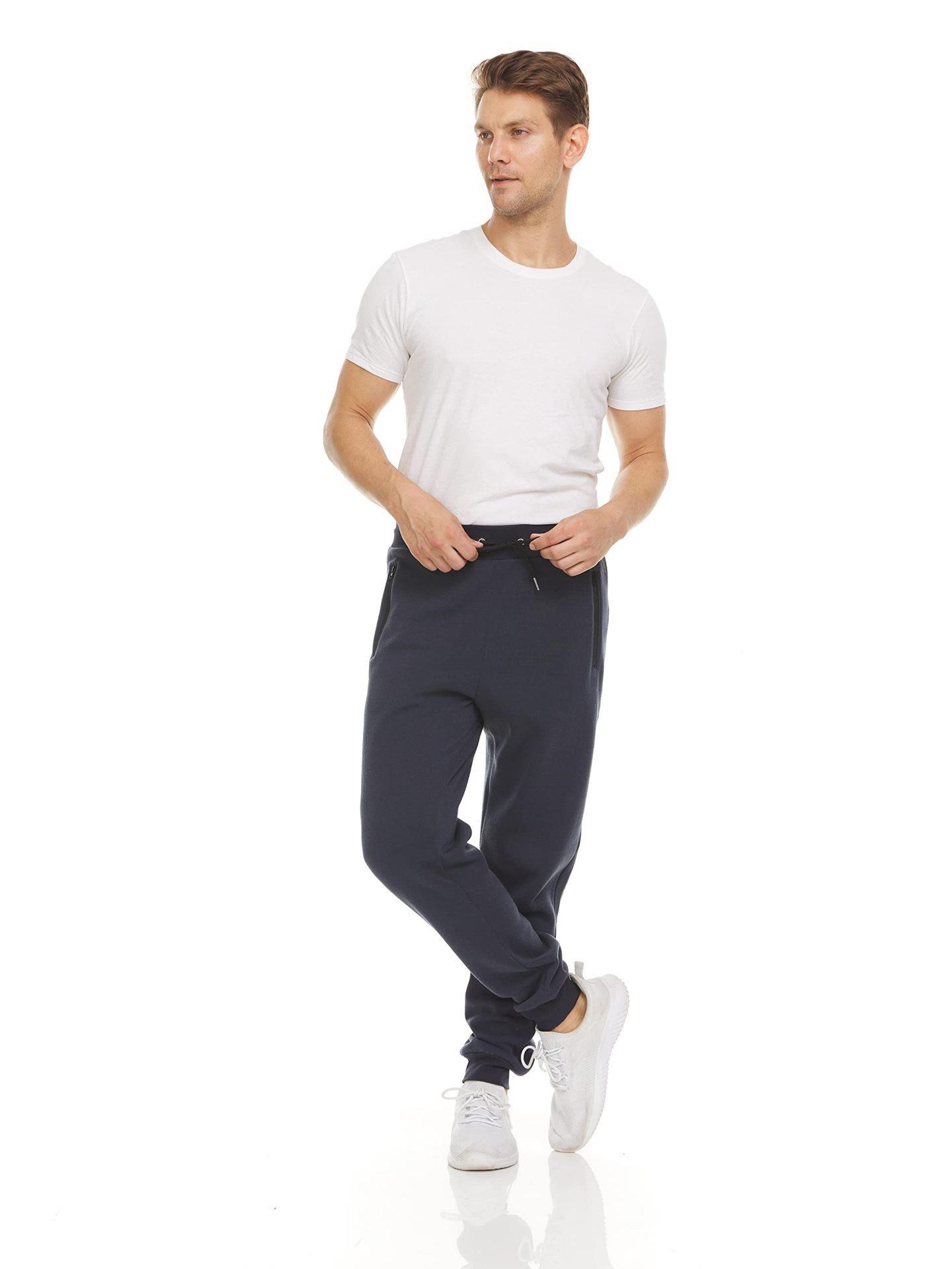 

Мужские облегающие спортивные штаны с манжетами на молнии - Однотонные штаны для бега Medium темно-синий