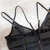 European and American Style Sexy Women's Bodysuit Set: Mesh See-Through, Deep V, Double Spaghetti Straps, Solid Color.