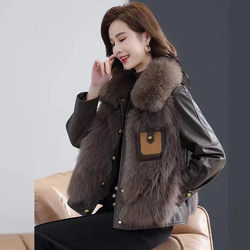 Women's Winter Patchwork Short-Length Causal PU Leather Jacket