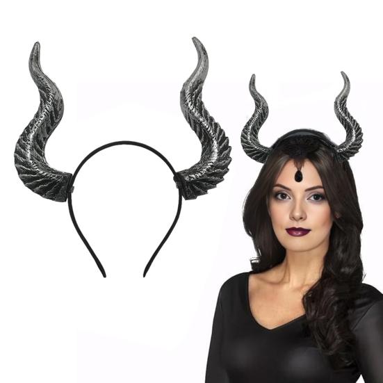 Čelenka s rohy, Halloweenská gotická čelenka s kozími rohy, Cosplay vlasová obruč, Doplňky pro Halloweenskou párty, Maškarní kostým