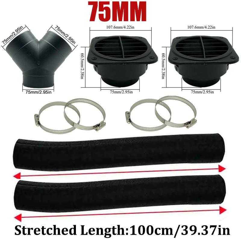 42mm 60mm 75mm 90mm Car Air Diesel Parking Heater 2x Air Outlet Vent + T/YPiece + Duct Pipe + 2x Clamps For Webasto Eberspacher