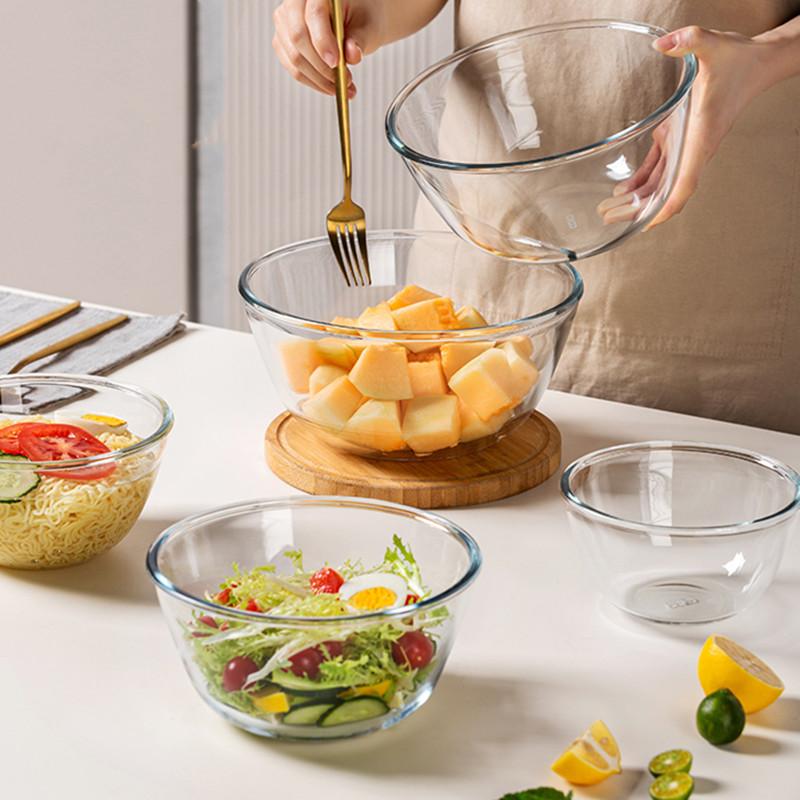 1pc Clear Glass Salad Bowl Heat Resistant Home Kitchen Baking Noodle Bowl Large Instant Noodle Soup Bowl Microwave Cutlery