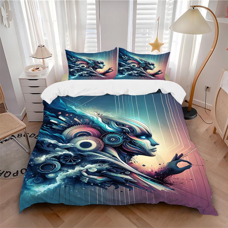 3pcs Cyber Mechanical Pattern Bedding Set, Includes 1 Comforter + 2 Pillowcases, Without Pillow Inserts, Soft Comfortable, Lightweight Breathable086 135x200cm