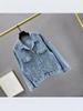 Women's European Style Blue Denim Jacket with Bead and Diamond Inlay, Loose Fit