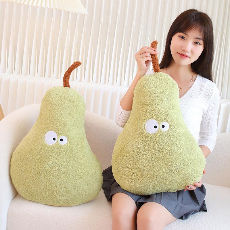 66X40Cm Humanoid Green Pear Plush Pillow Stuffed Kawaii Fruit Cushion Back Support Plushie Sofa Chair Decor Gift