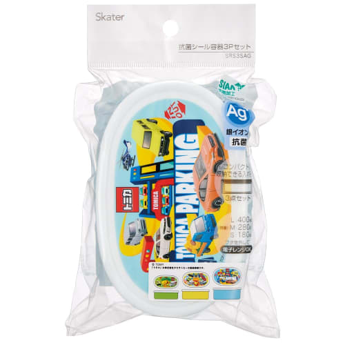 Skater Lunch Box Seal Container Storage Container Set of 3 (Large 400ml, Medium 280ml, Small 180ml) Tomica 24 Made in Japan SRS3SAG-A