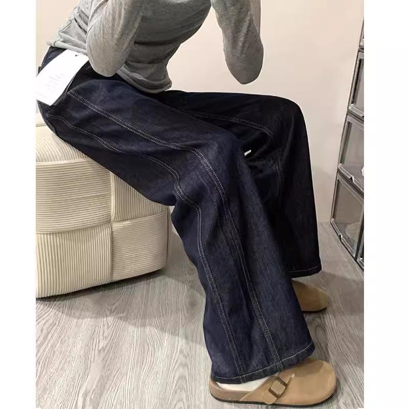 

2026 Women s Deep Blue Denim Velvet Plus Size High Waist Slimming Wide Leg Winter Jeans XL