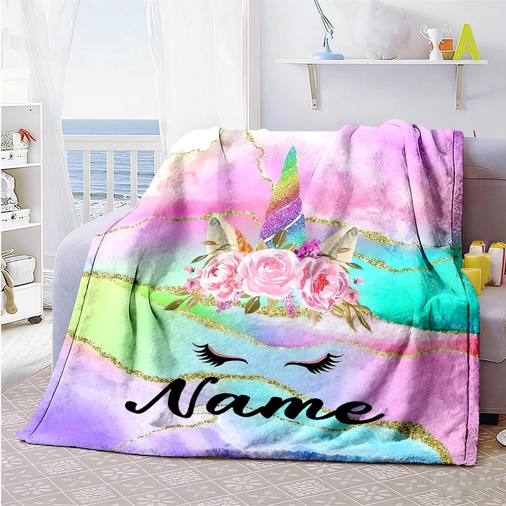 Unicorn Colorful Tentacles Personalized Text Blanket Gift Customizable Blanket Soft & Cozy Suitable for Bedding Nap Couch Picnics for All Occasions