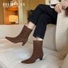 French Short Boots Fashionable Thin Boots Women's Spring Autumn and Winter 2025 New Suede Single Inner Pointed High Heel Comfortable