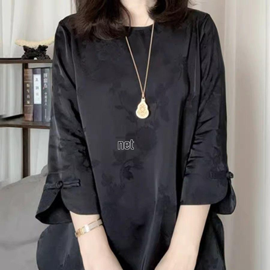 Женская весенне-летняя жаккардовая блузка с семью рукавами - Новая модная свободная посадка L чёрный