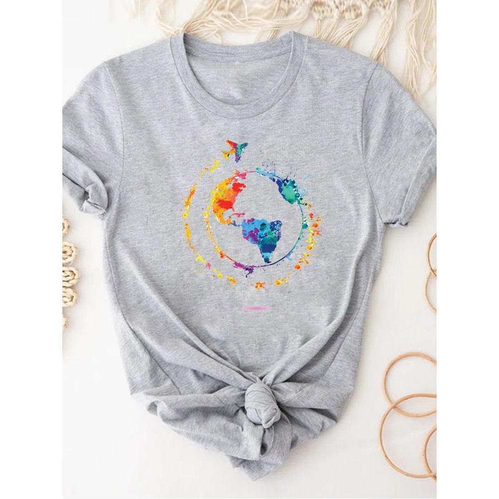 Print T Shirt Short Sleeve Summer Clothes Women Clothing Gray Owl Love Style Trend Cute Basic Tee Top Fashion Graphic T-shirt