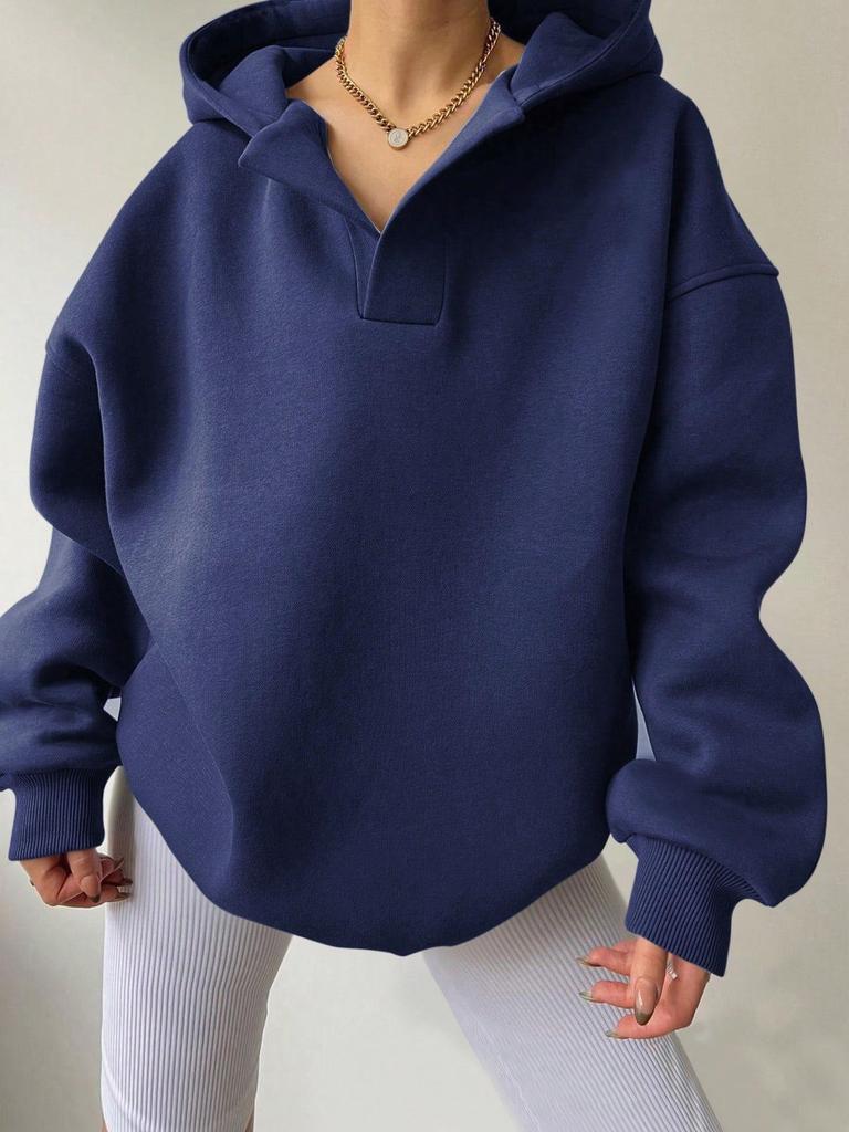 2024 Women's Solid Color Loose Hooded Sweatshirt - Autumn/Winter Long Sleeve Sportswear for Europe & America