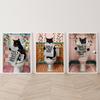 Funny Pink Bathroom Wall Decor Pooping Cat Print Toilet Wall Art Funny Cat Poster Bathroom Home Decoration Canvas Painting