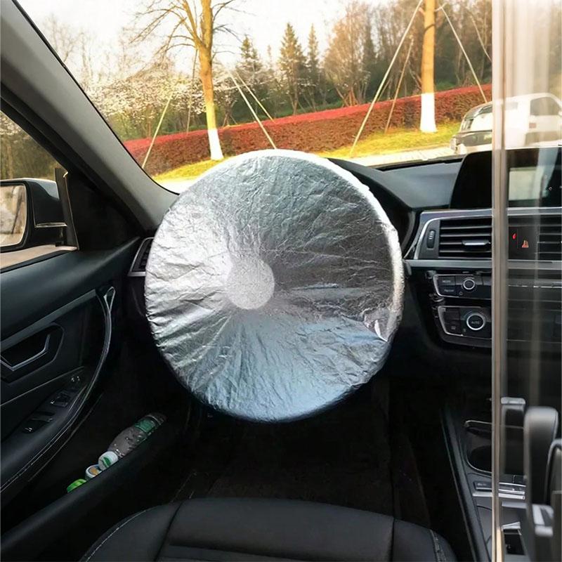Car Seat Sunshade:PET Aluminized Film Heat/UV Protection Dust/Water Resistant Washable Elastic Edges Fits Seats&Steering Wheels