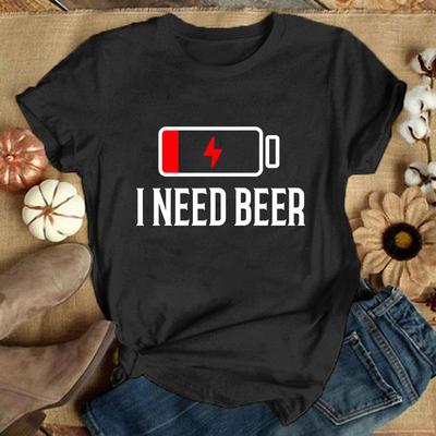 Ich brauche Bier Bedrucktes T-Shirt Herren/Damen Oberteile Lässig Kurzarm Persönlichkeits-Shirt