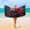 Künstlerisches Gotisches Totenkopf Rose Strandtuch, Vintage Floral Schnelltrocknend Saugfähig, Groß Sandfest Reise Pool Camping Zubehör