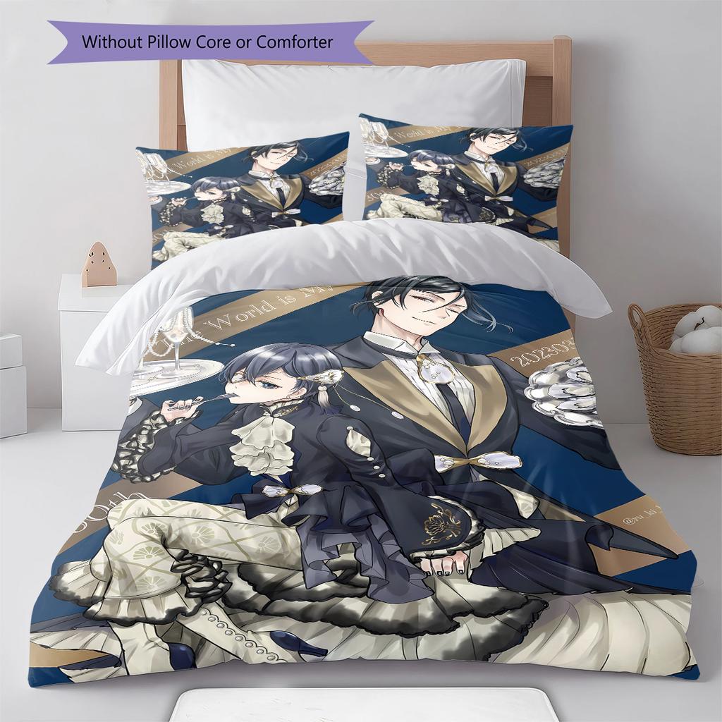 Black Butler Pattern Bedding,Quilt Set Quilt Cover Pillowcase Home Birthday Gift (1 * Duvet Cover + 2 * Pillowcase, Without Core)