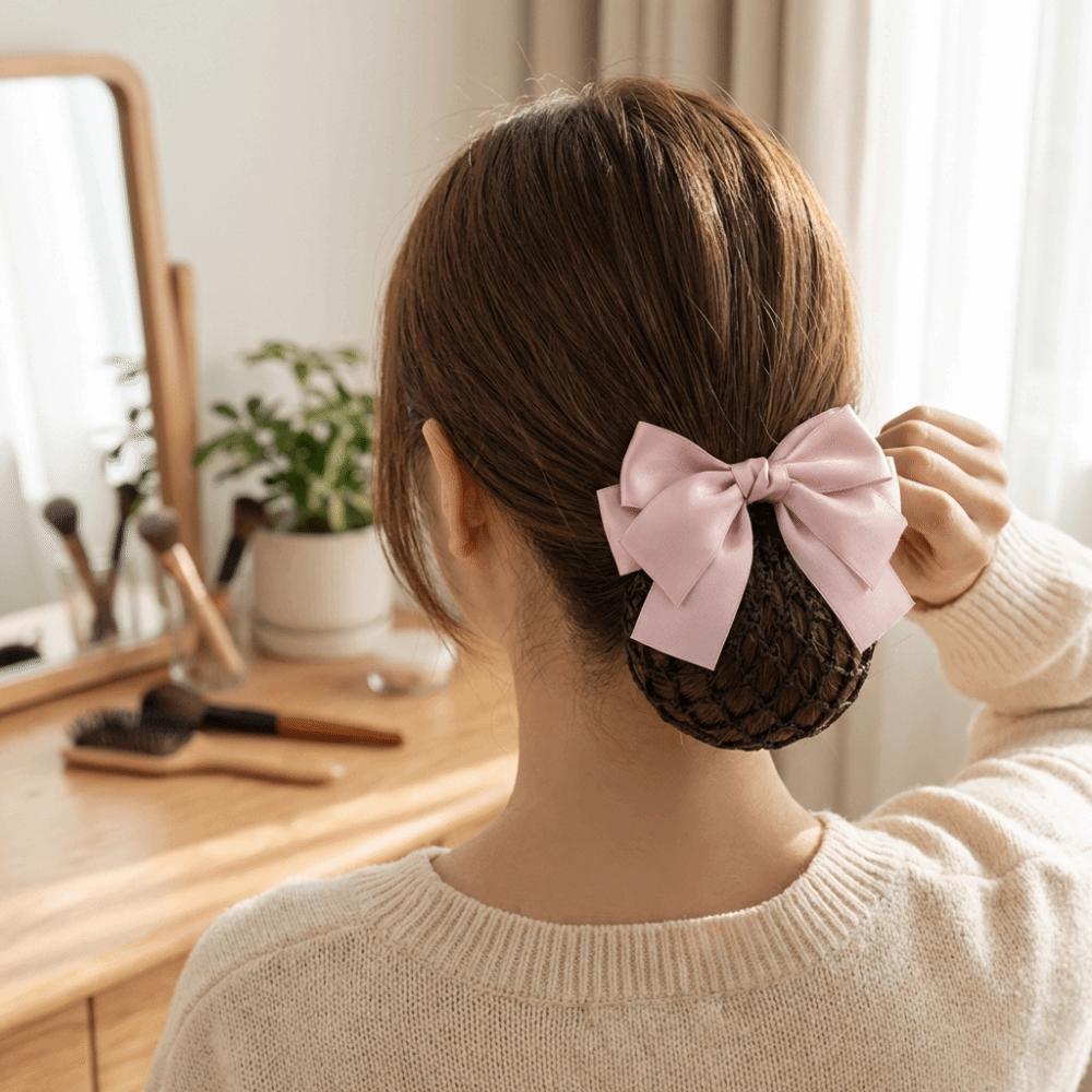 Sweet Comfortable Bowknot Knit Hair Net Vintage Double Layer Cover Net Hair Clip Elegant Spring Clip Ponytail Clip Daily Use
