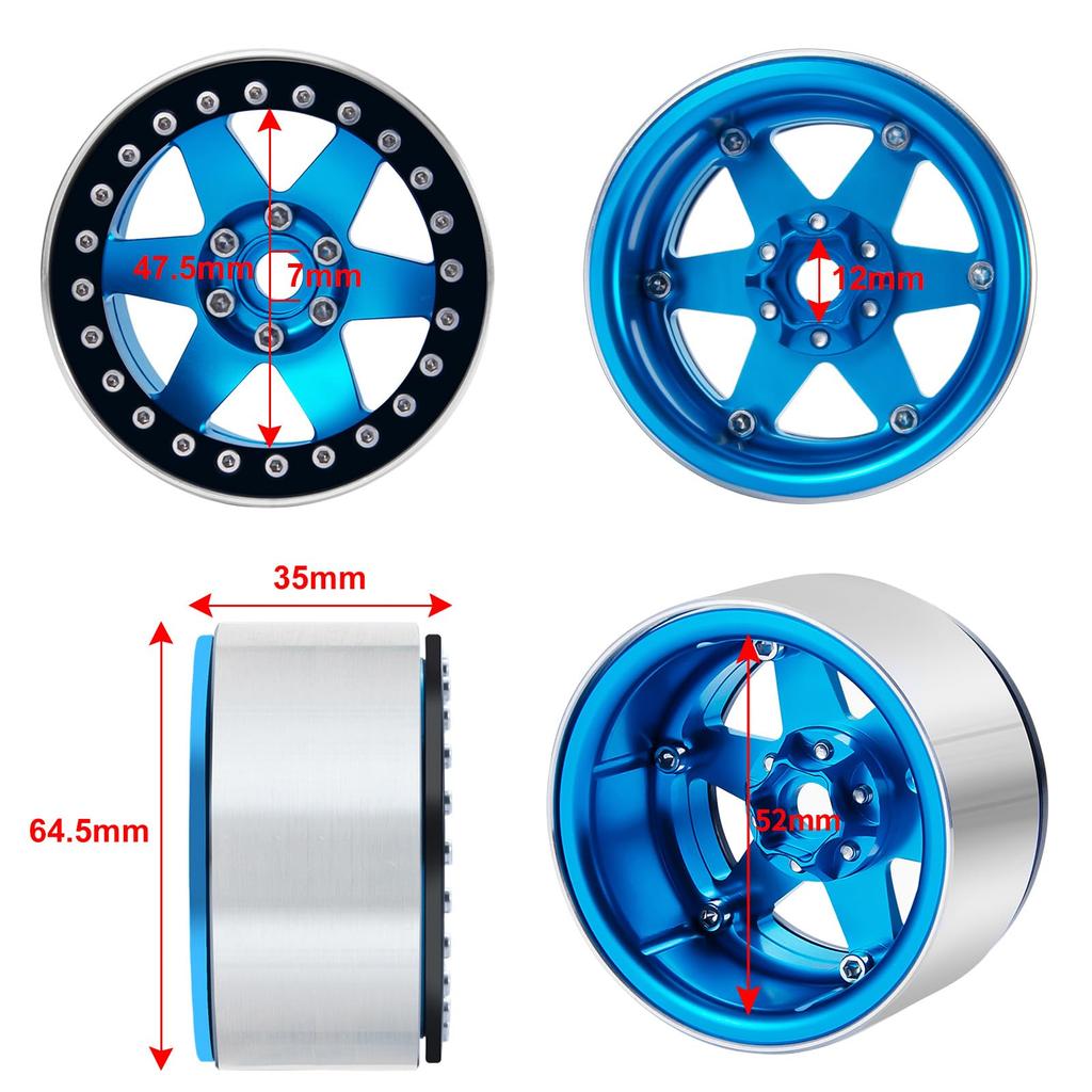 2.2 Felgi do Rock Crawlera RC, Piasty Kół Beadlock Aluminiowe do AXIAL WRAITH 90048 RR10 (Niebieski + Czarny, 4 szt.)