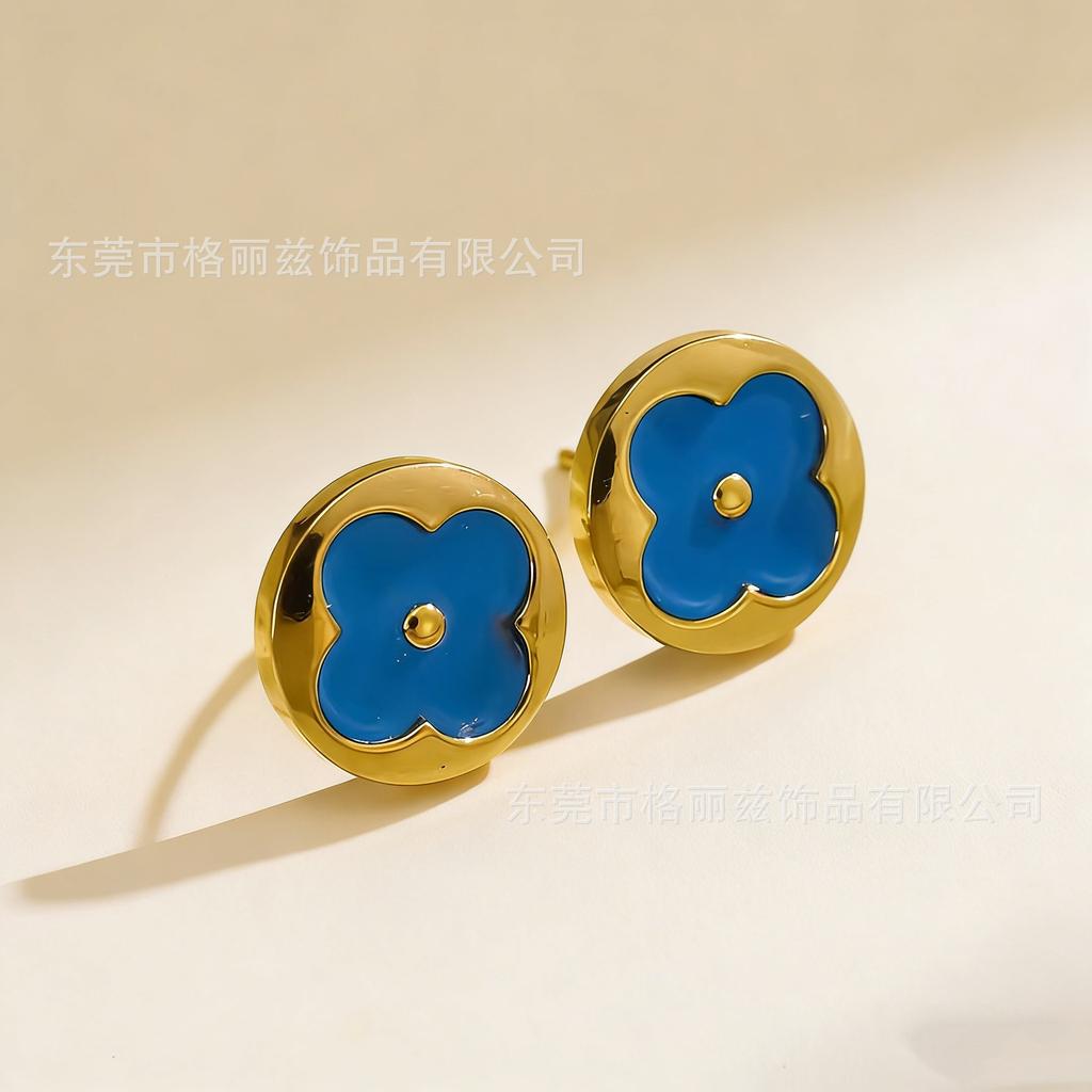 18K Gold Titanium Steel Non-Fading Four-Leaf Clover Earrings, Minimalist Women's Stud Earrings