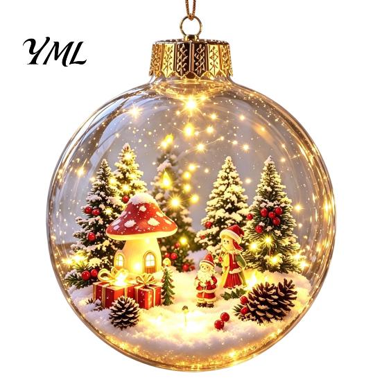 Hanging Ornaments for Tree Lighted Christmas Ball Ornaments, 3D Miniature Scene with Warm LED Indoor Party Supplies Light, Clear Acrylic Bauble