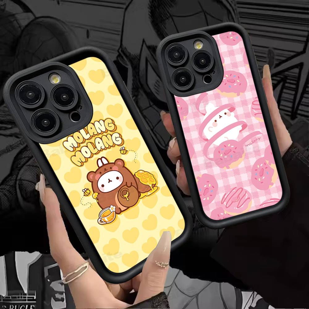 Kawaii Cute Rabbit M-MolangS Anime Silicone Soft Phone Case For IPhone 17 16 15 14 Plus 13 12 Mini 11 Black Cover