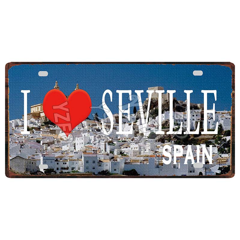Spain Seville Barcelona Travel Souvenir LIsence Metal Signs Plaque Decorative Wall Art Shop Club Bar Home Decor 30X15CM DC-1054A