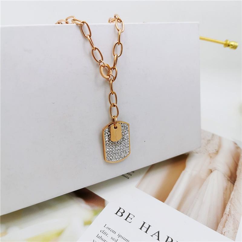 Rose Gold-Plated Titanium Steel Square Pendant Necklace for Women
