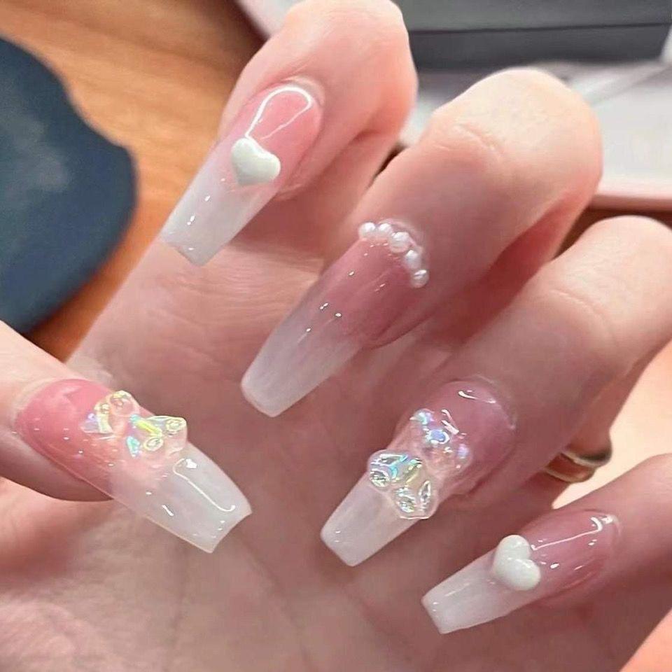 Little Bear Glitter Blush Aurora Gradient Nail Art - Sweet Pure Desire Style