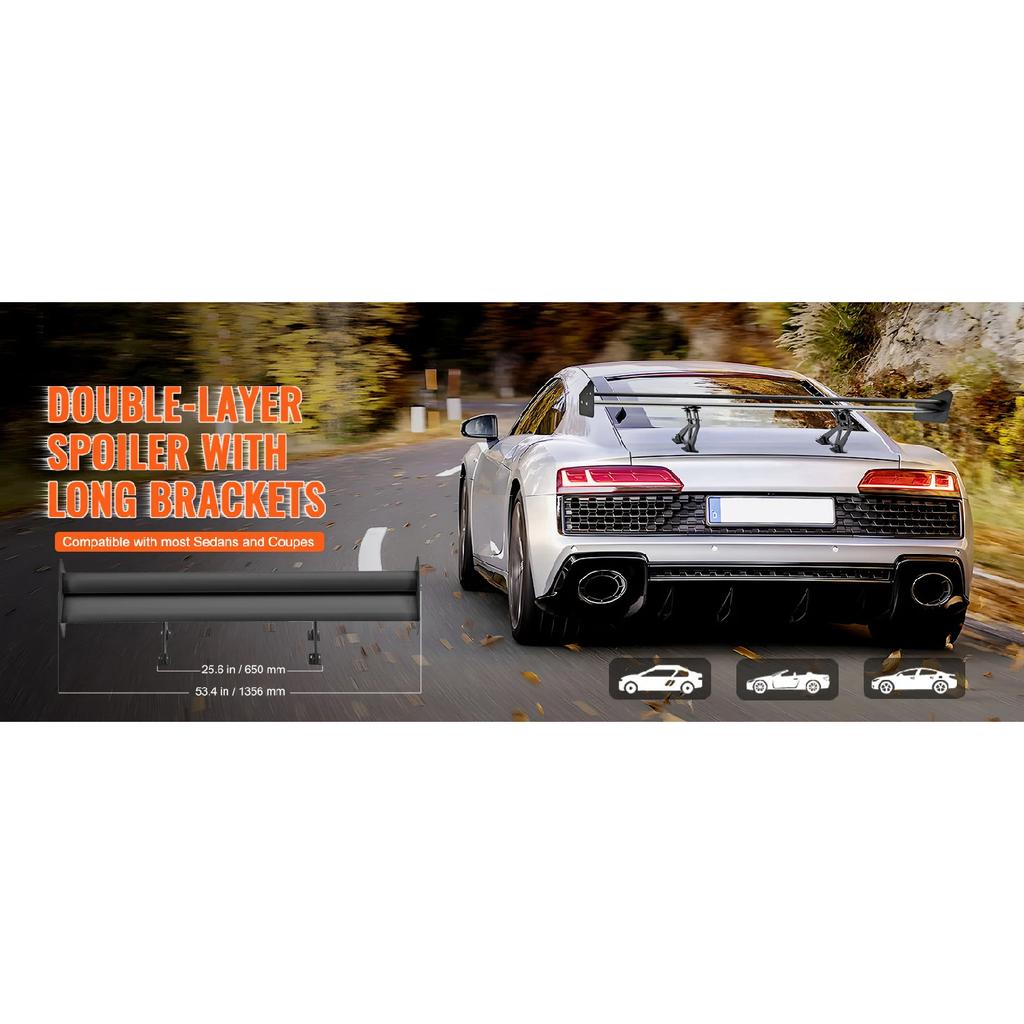 SucceBuy GT Wing Car Spoiler 53.1 Inch Universal Spoiler with Double Deck Car Rear Spoiler Wing, Racing Spoiler BGW/JDM Drift