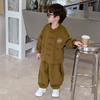 Boys' Solid Color Chinese Style Children's Coat Baby Boy Casual Top and Pants Two-Piece Set