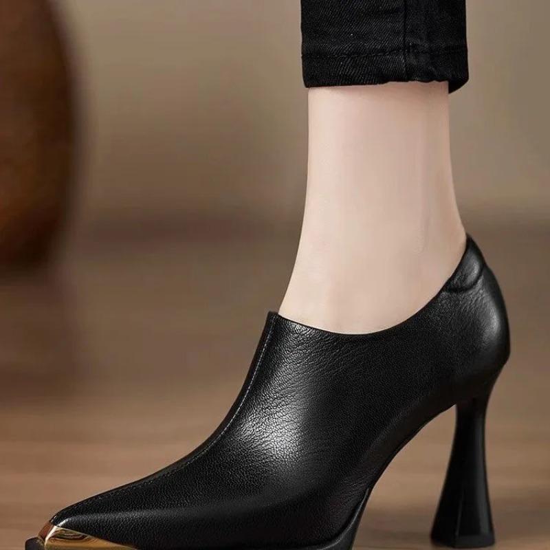 Damskie Buty na Wysokim Obcasie Luksusowa Skóra Szpiczaste Pojedyncze Buty Modne Eleganckie Szpilki z Bocznym Zamkiem Głębokie Wycięcie Wysokie Obcasy dla Pań