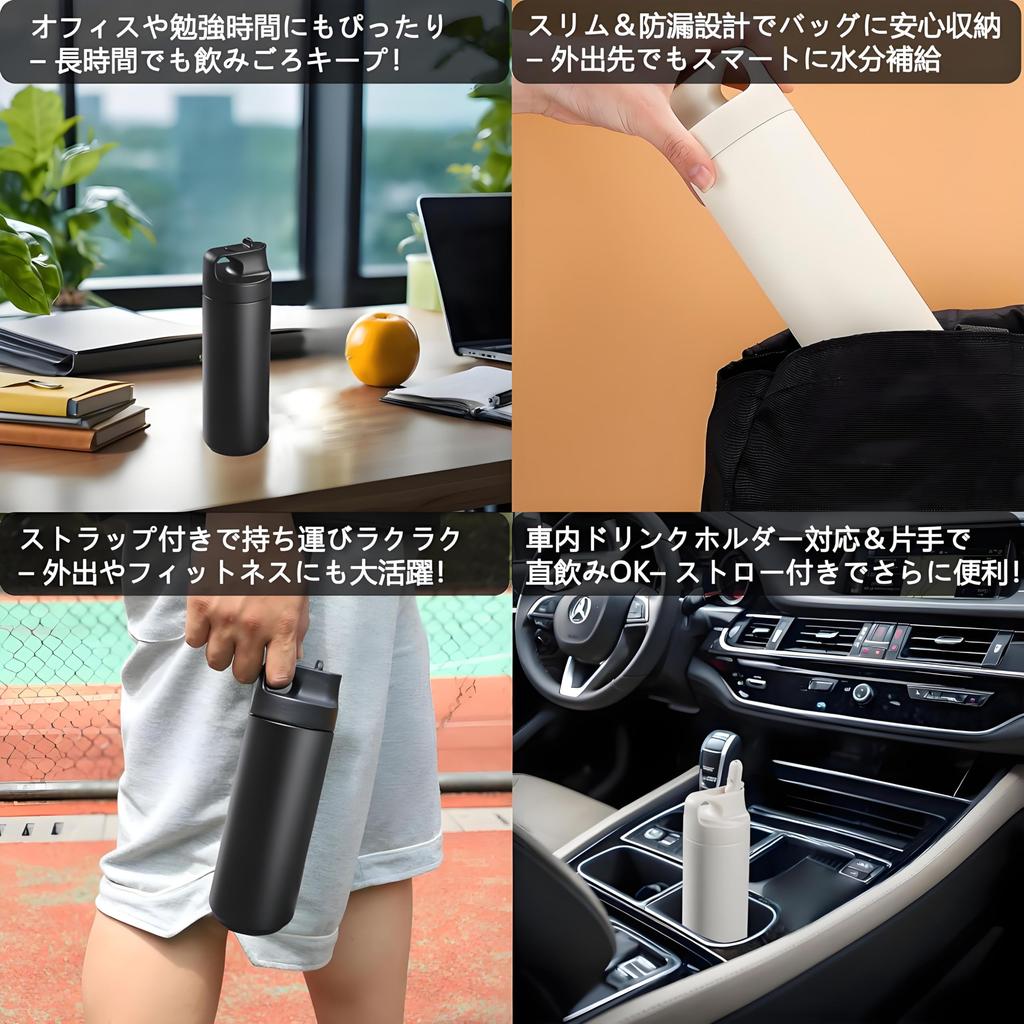 IOLOYU 500ml Stainless Steel Water Bottle, Heat-Resistant, Stylish Thermos, Insulated, Easy-to-Wash, with Handle, Stylish, Lightweight,