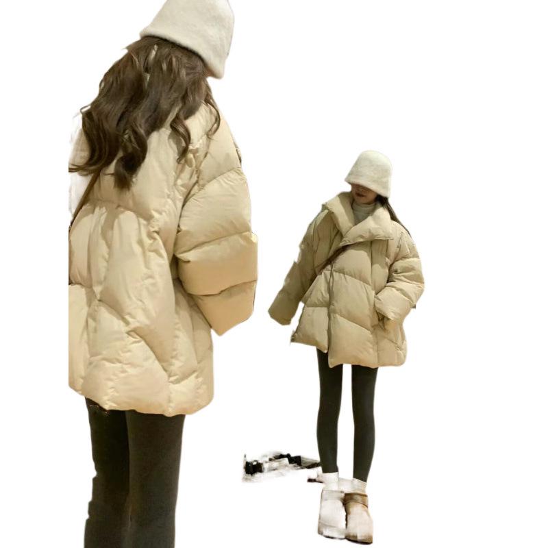 Design Sense Women's Winter 2024 Thickened Warm Loose Style Cotton Jacket with Diagonal Zipper