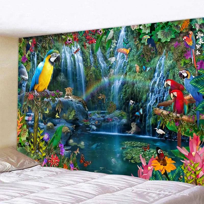 VIKAMA Jungle Bird Tapestry Psychedelic Forest Wall Hanging Exotic Bird Decor Suitable for Bedrooms and Yoga Studios