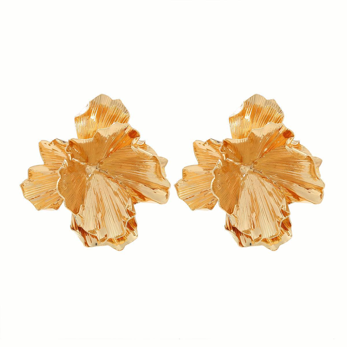 

2024 Многослойные металлические серьги-цветы для женщин золотой