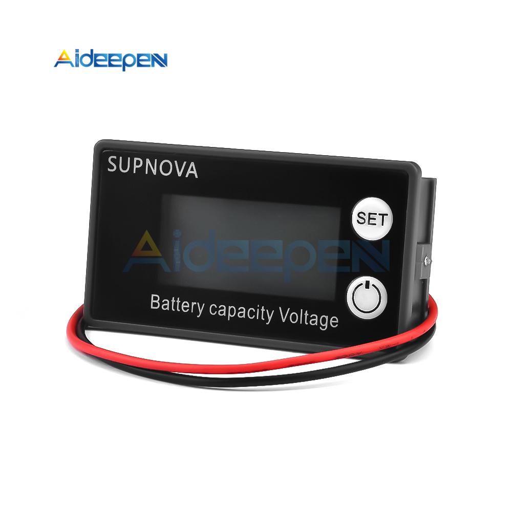 DC8-100V LCD Digital Display Battery Capacity Indicator Voltmeter Lead-acid Battery Power Indicator Meter With Alarm Temperature