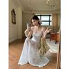 French Mint Green Lace Suspender Dress, New Summer Style, Elegant Waist-Cinching, Slimming, Seaside Resort Style A-Line Dress