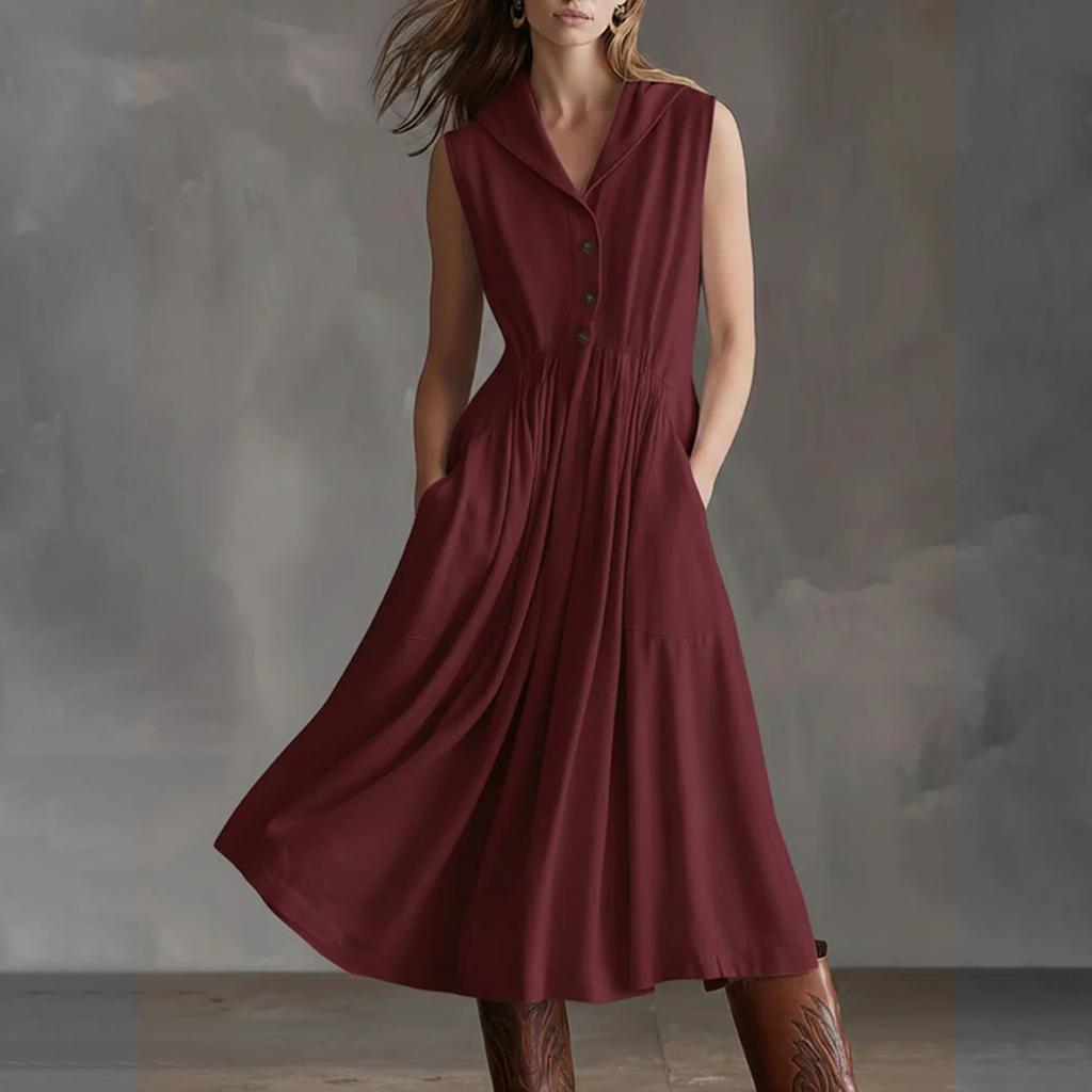Ladies' Casual Big Collar  Slimming Sleeveless Dress
