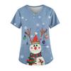 Ladies' Fashionable V-neck Pocket Short Sleeved Christmas Tree Printed Caregiver Uniform