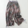 Women's Spring Summer Style Literary Retro Casual Loose Printed Nine-point Pants