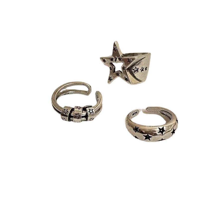 Pentagram Metal Open Ring: Women's Hip-Hop Cold Style Index Finger and Couple Ring