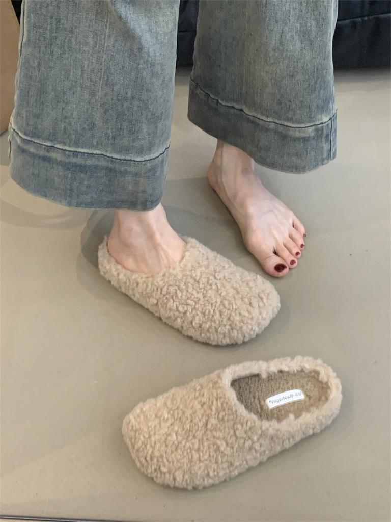 Lamb Wool Slippers Female Outer Wear 2025 Autumn and Winter Gentle Fairy Wind Bag Head Lazy Velvet One Pedal Muller Shoes