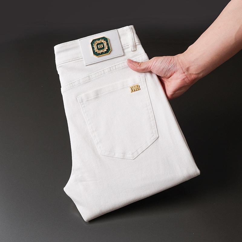 Spring And Autumn Men'S High Quality Three Proof Elastic Jeans, High End White Trendy Versatile Small Straight Pants, Fashionable Pants