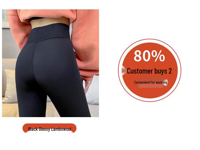 Women's High-Waisted Lambswool Cotton Fleece-Lined Winter Leggings, Extra Thick Warm Plus Size Pants