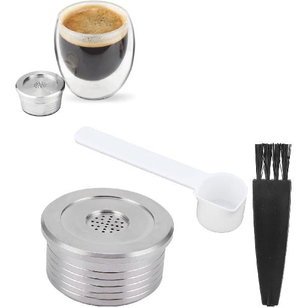 Reusable Coffee Capsules, Stainless Steel Delta Q Espresso Pods Foil Lids For Delta Q Coffee Pods Coffee Pod With Spoon Brush Fit For Q Ndiq7323