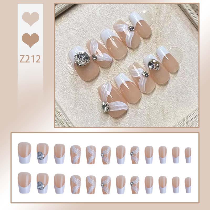 

Мерцающий нюдовый ленточный французский маникюр стразы короткие ногти-балерина накладные Glue Model